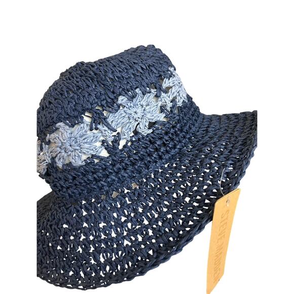 NWT Paper Yarn Packable Sun‎ Bucket Hat Navy OS - Picture 3 of 9